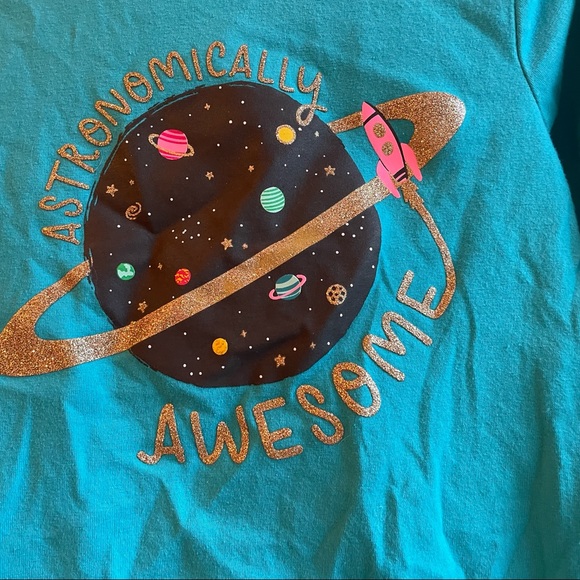 Cat & Jack girls teal long sleeve planet shirt XS - Picture 3 of 5